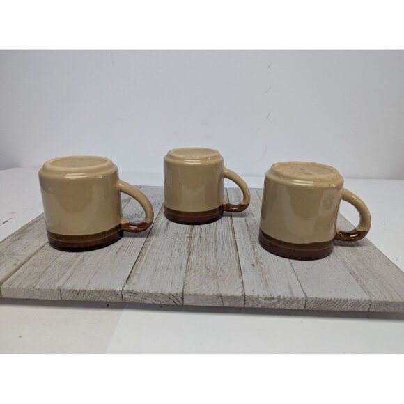 Vintage Mid Century Modern 2-Tone Drip Glaze Pottery Coffee Mugs Set of 3 - Picture 6 of 8